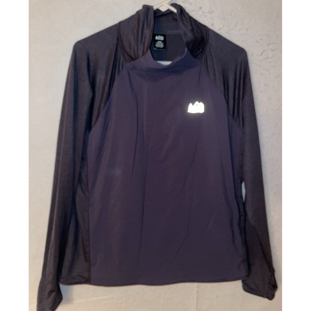 REI Coop Womens sz L Purple Mock Neck Top Sweatshirt Pockets Striped